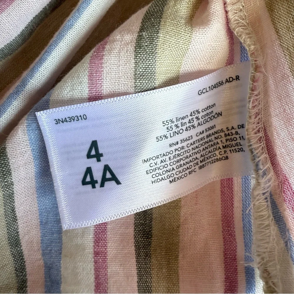 Girls CARTERS Pink/blue/green Striped Linen Tank Top Shirt 4/4A NWOT Spring